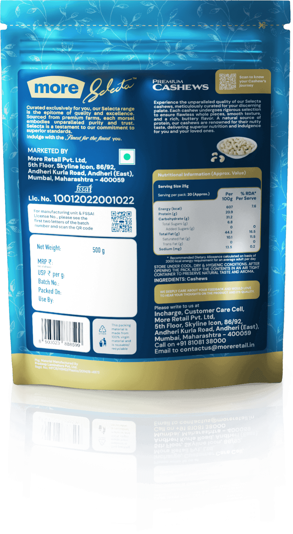 More Selecta Premium Cashews Back View