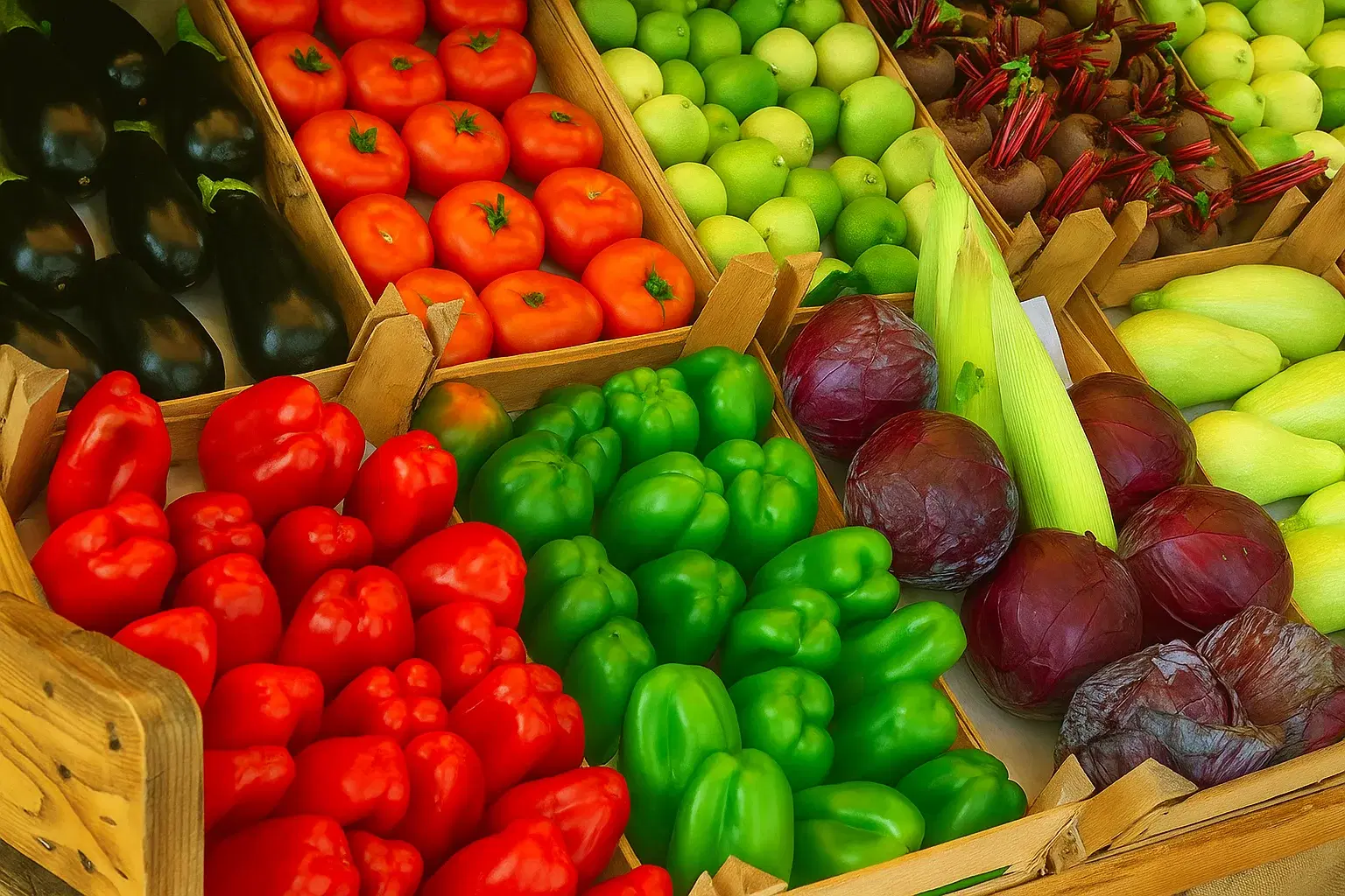 A photo of a supermarket's vegetables section showing fresh vegetables.